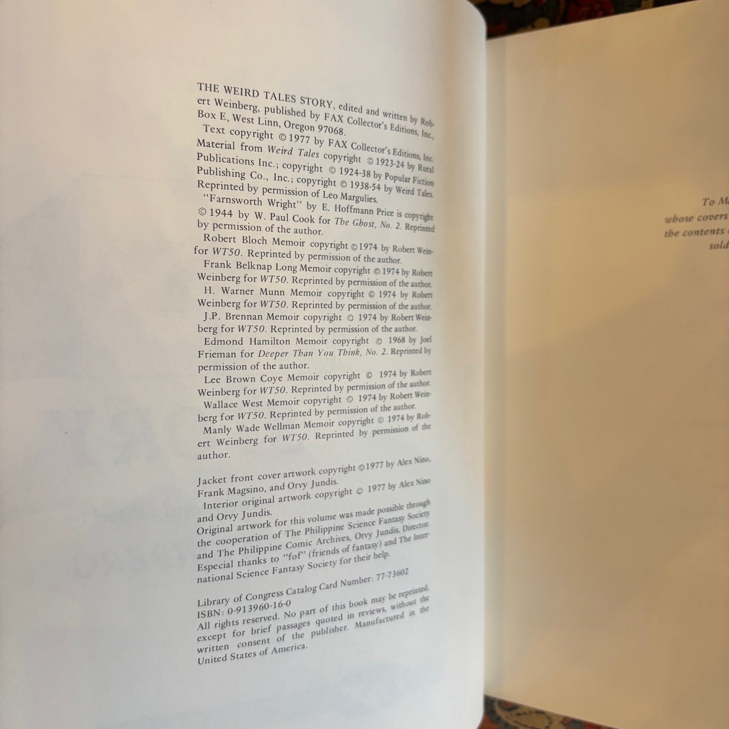 Robert Weinberg - The Weird Tales Story - First Edition