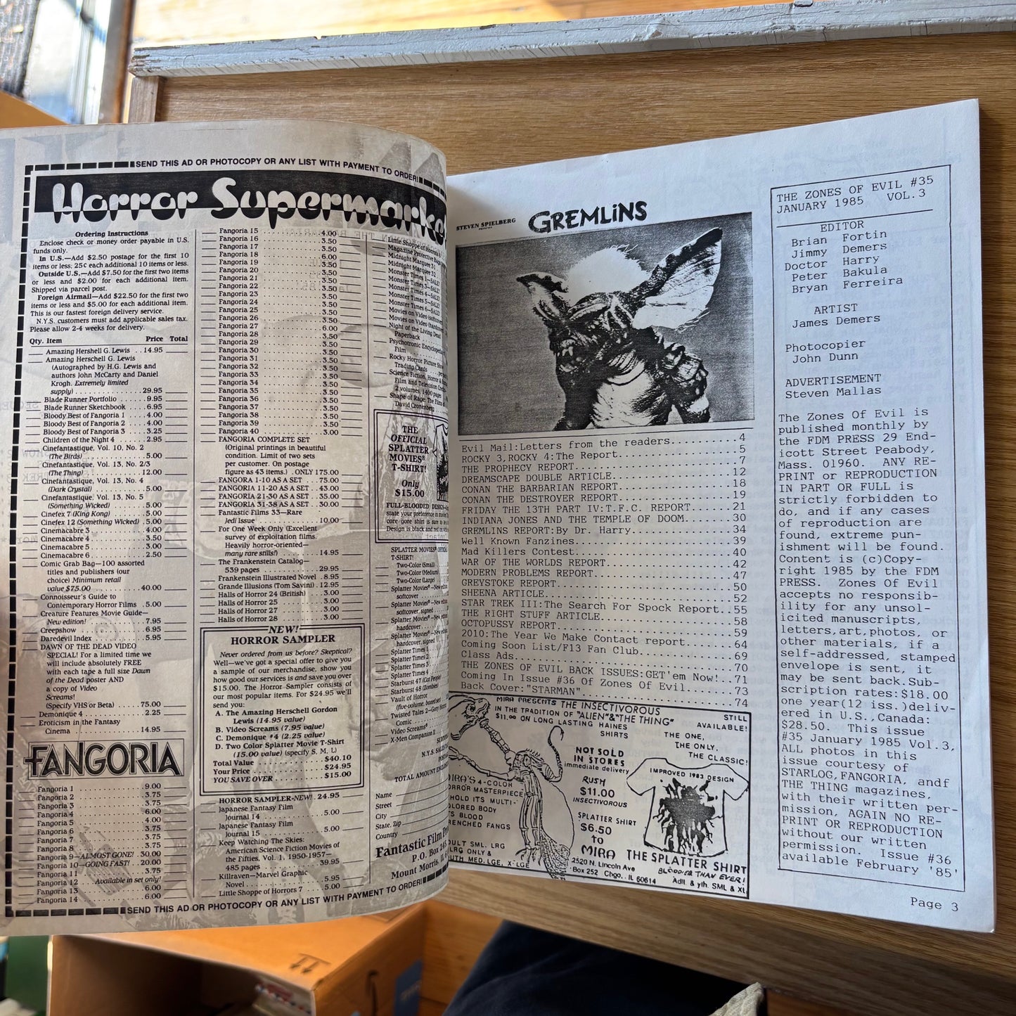 The Zones of Evil (ZOE) No. 35, January 1985 - Horror / Sci-Fi Movie Fanzine