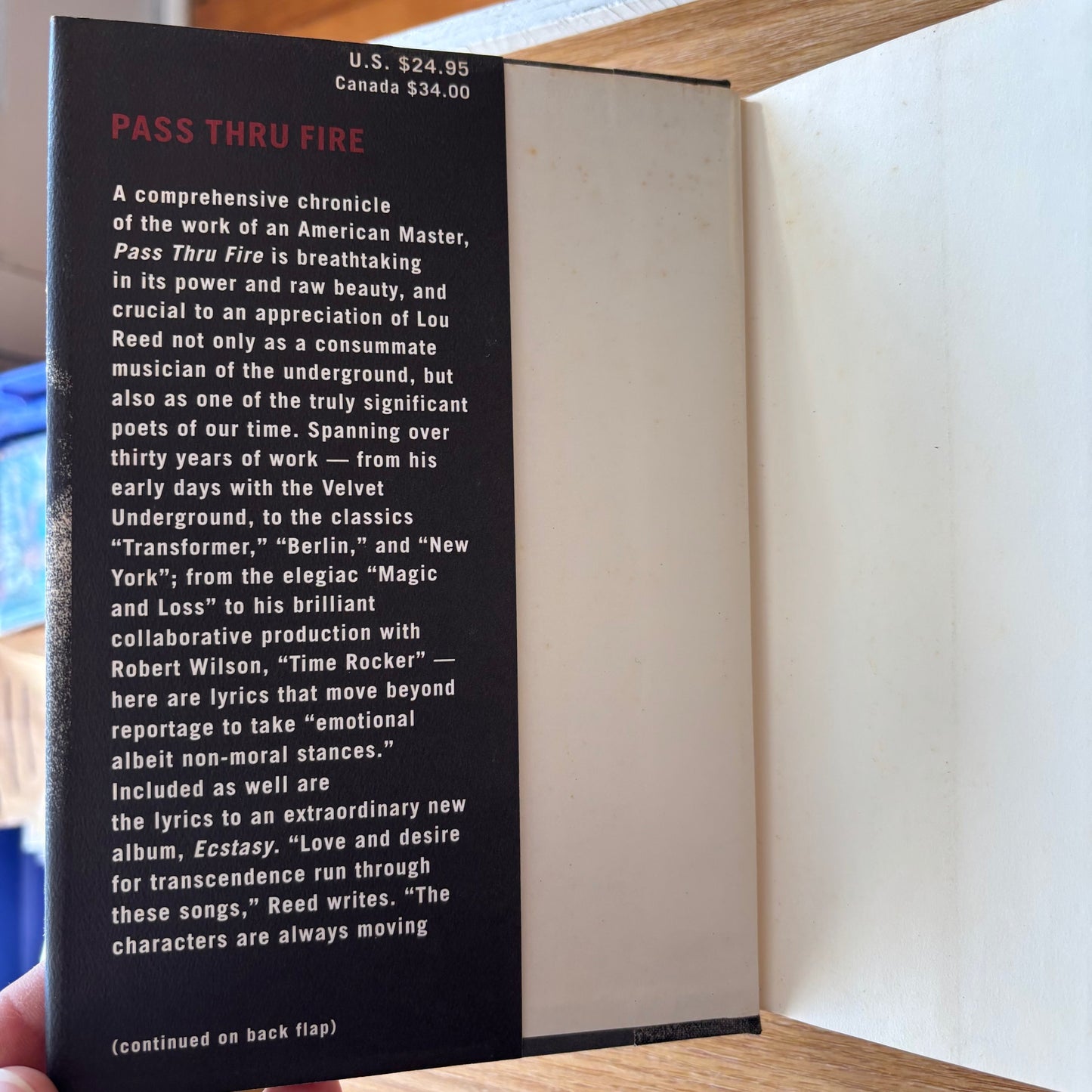 Lou Reed - Pass Thru Fire: The Collected Lyrics - First Edition