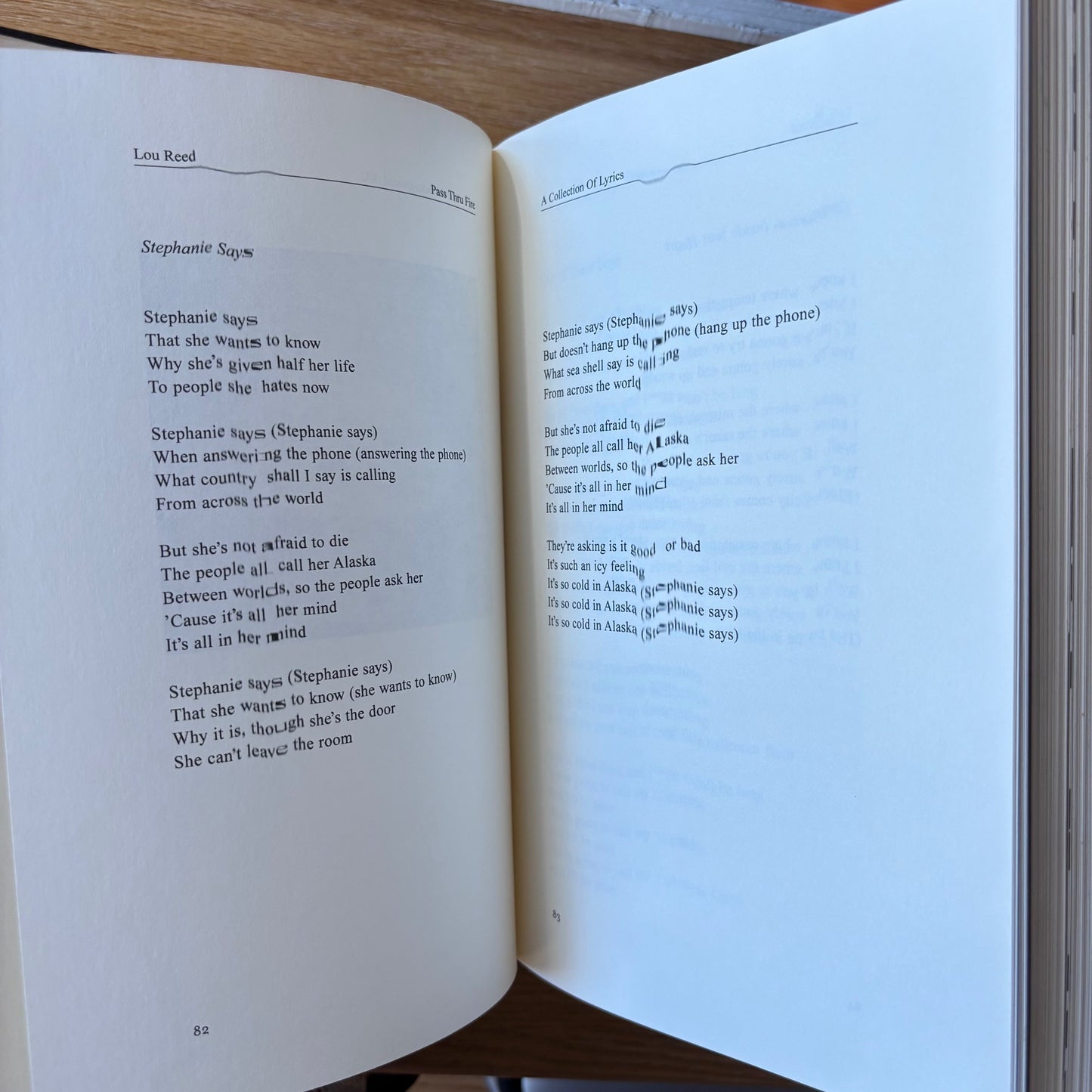 Lou Reed - Pass Thru Fire: The Collected Lyrics - First Edition