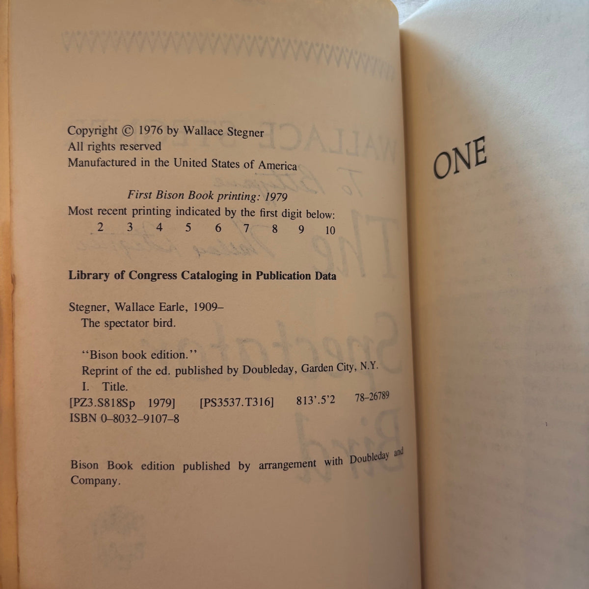 Wallace Stegner - The Spectator Bird - Signed
