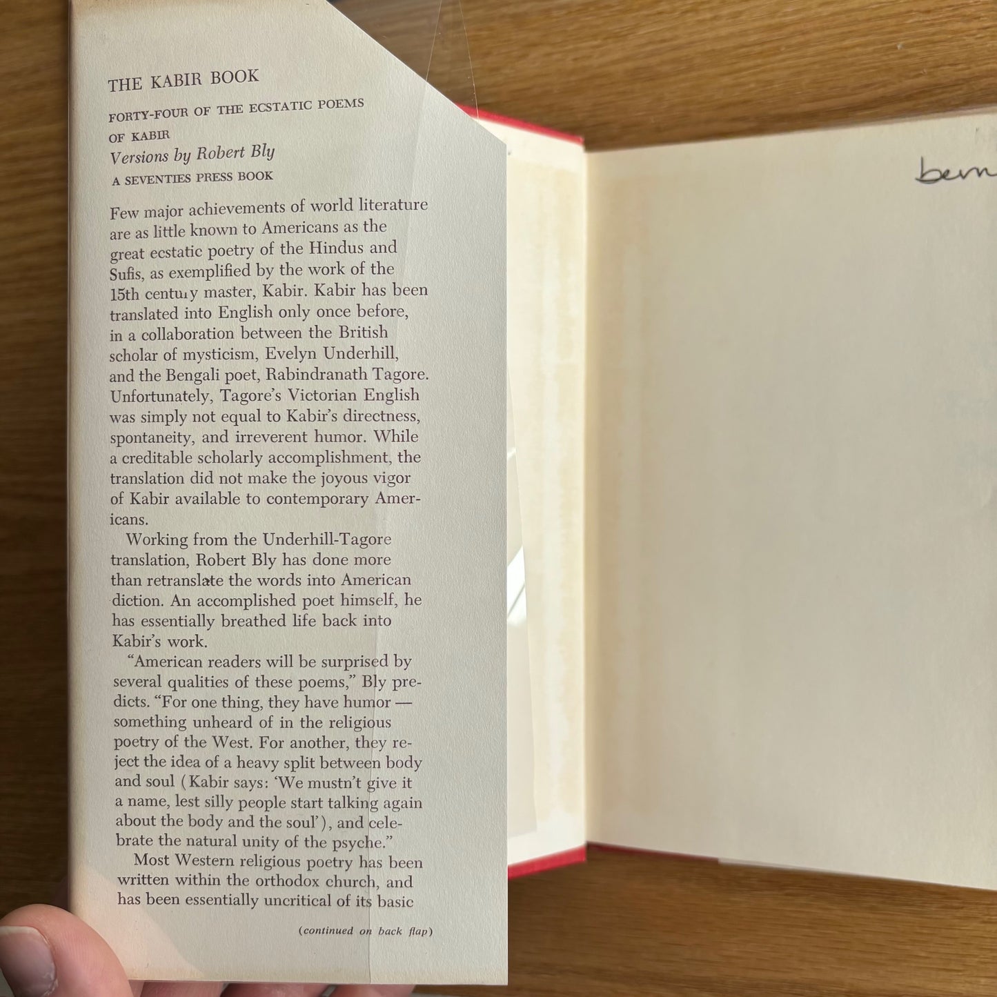 Robert Bly - The Kabir Book - First Edition