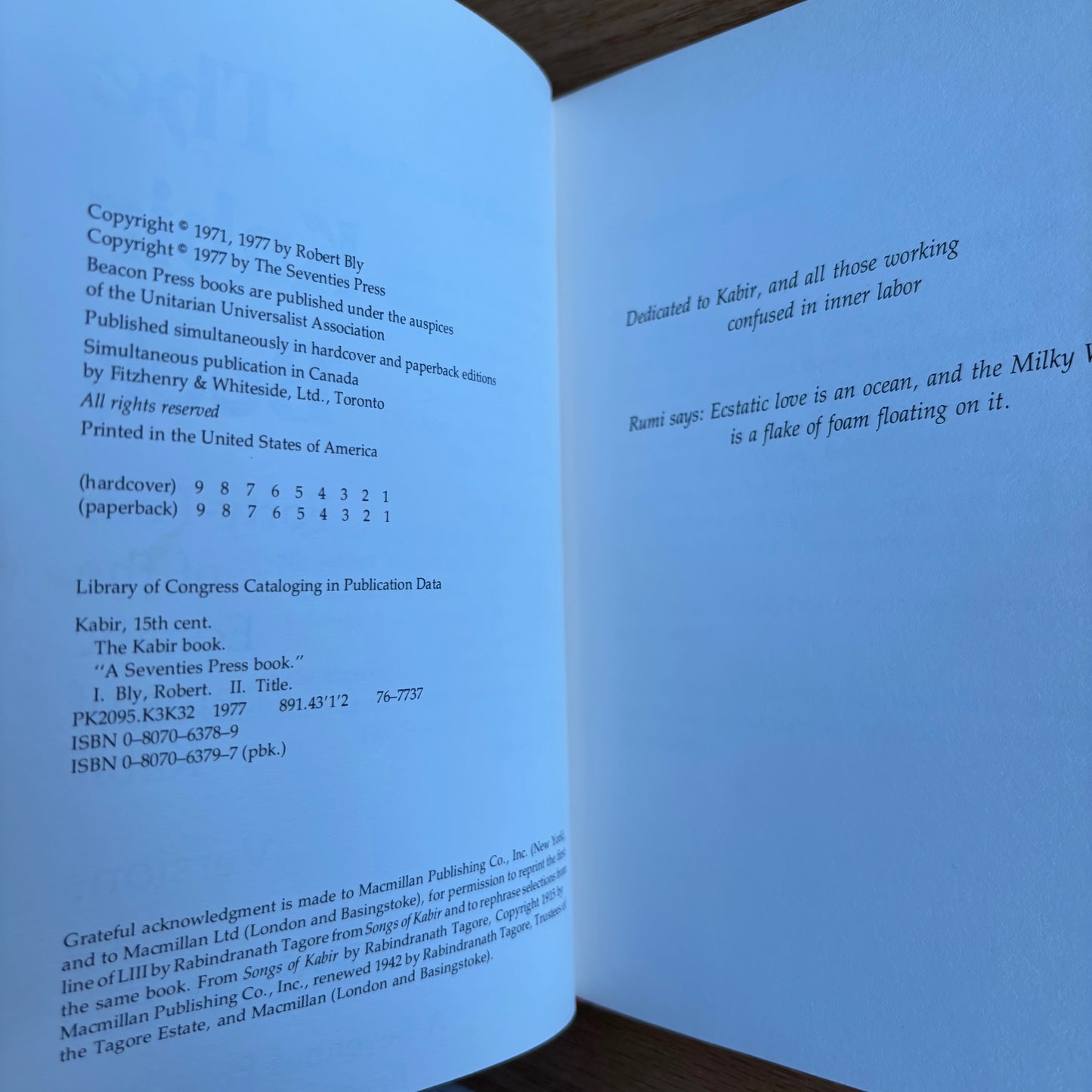 Robert Bly - The Kabir Book - First Edition