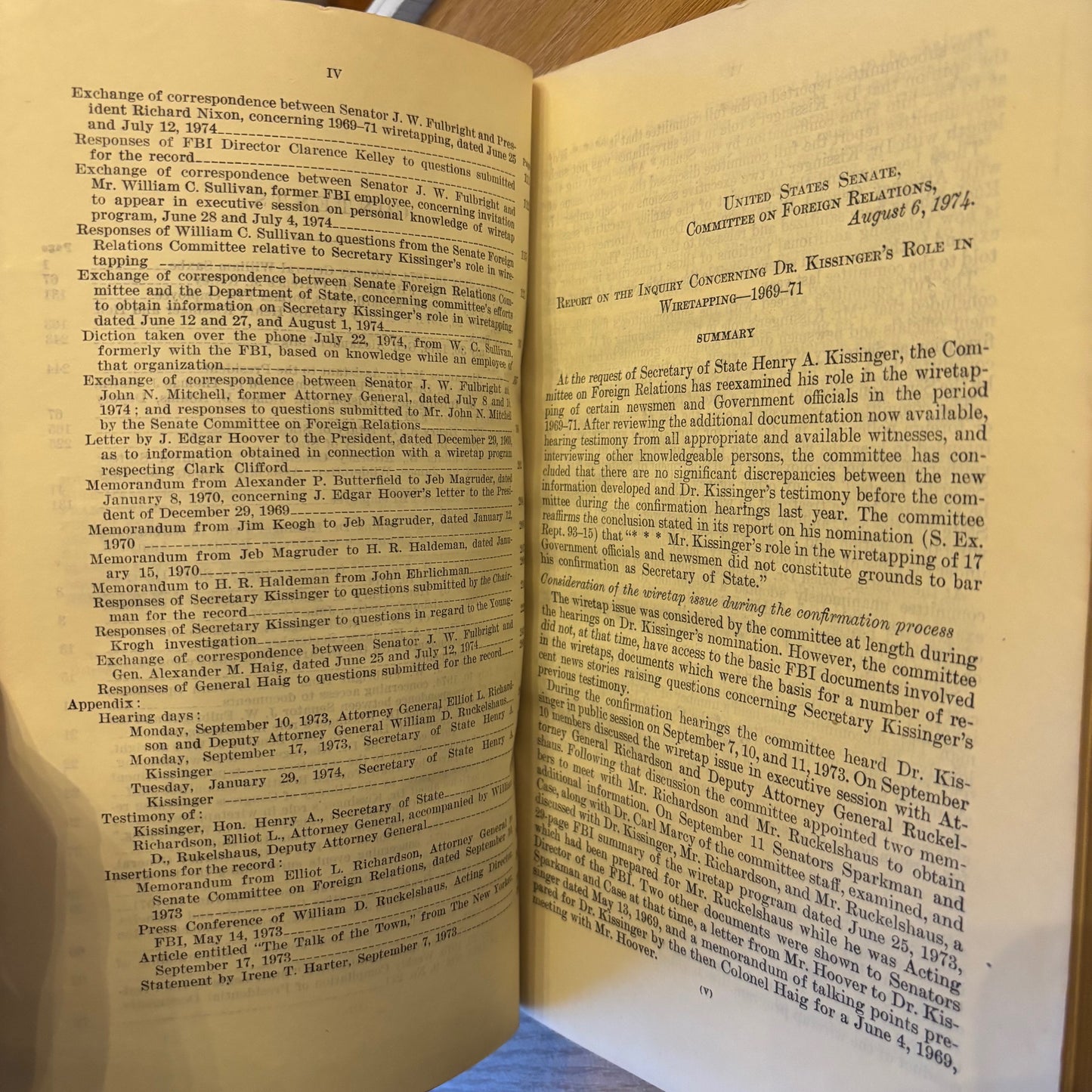 Hearings Before the Committee on Foreign Relations, United States Senate: Dr. Kissinger's Role in Wiretapping