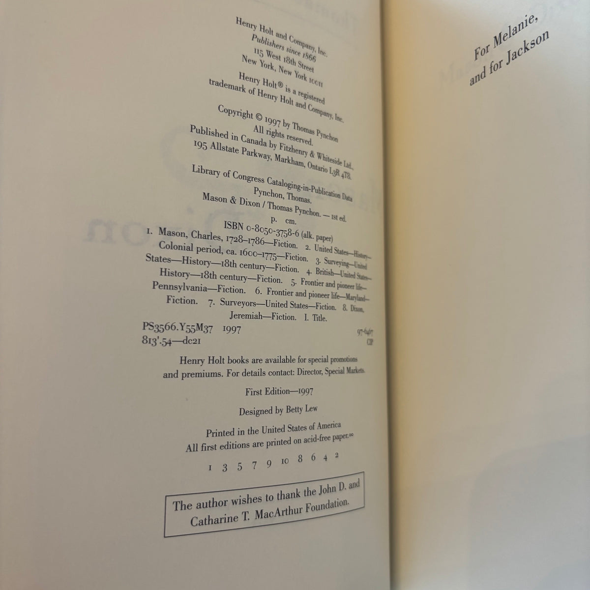 Thomas Pynchon - Mason & Dixon - First Edition