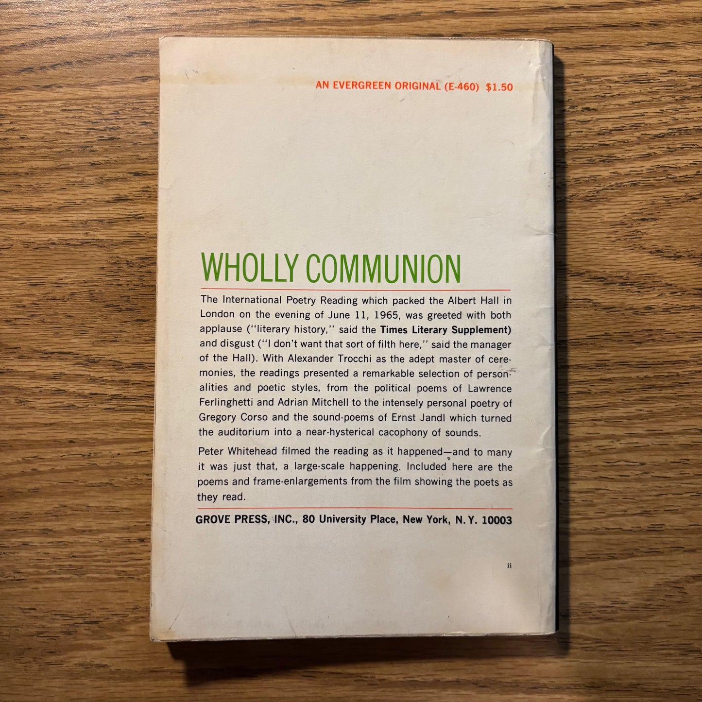 Wholly Communion: International Poetry Reading at the Royal Albert Hall