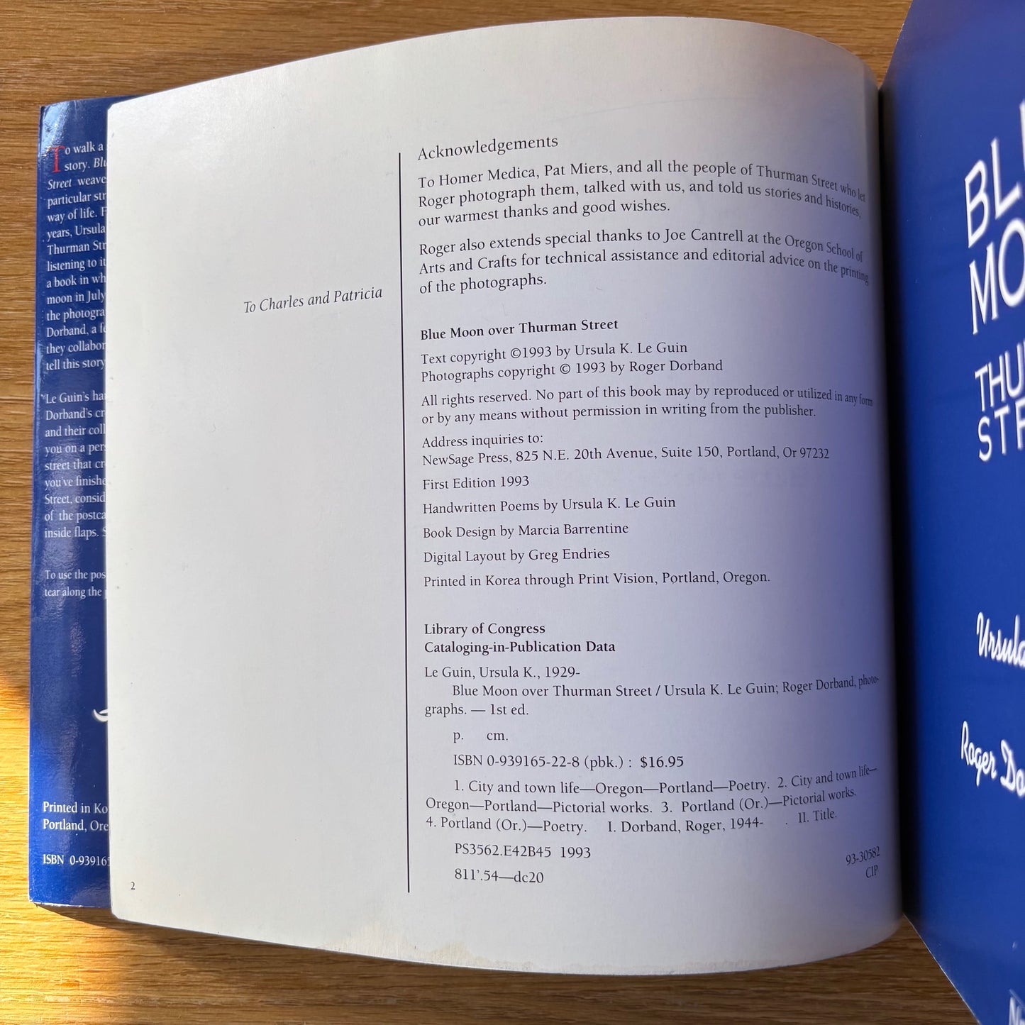 Ursula K. Le Guin & Roger Dorband - Blue Moon Over Thurman Street - First Edition