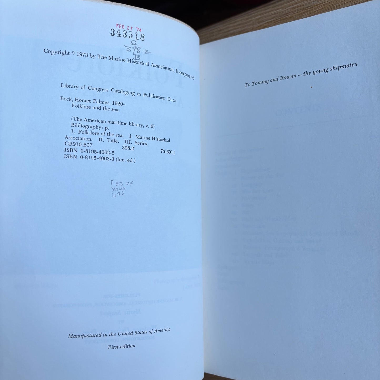 Horace Beck - Folklore and the Sea - First Edition