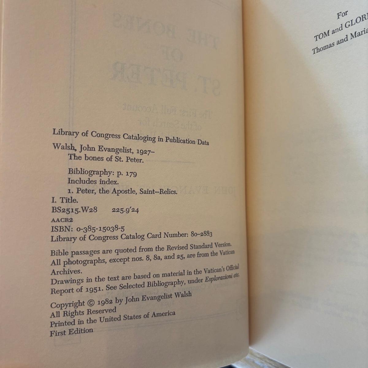 John Evangelist Walsh - The Bones of St. Peter - First Edition