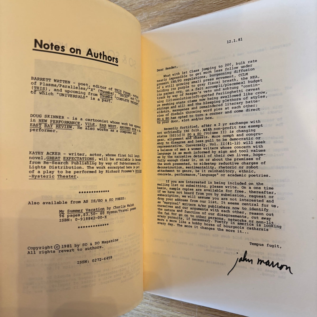 John Marron, ed. - So & So Vol. II No. 1