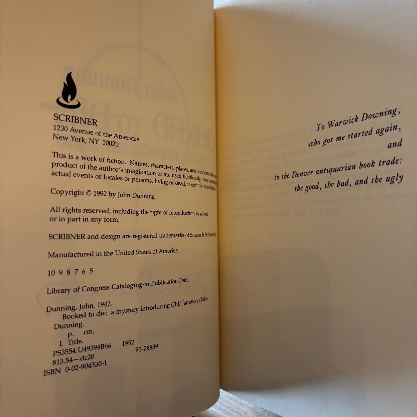 John Dunning - Booked to Die - First Edition Later Printing