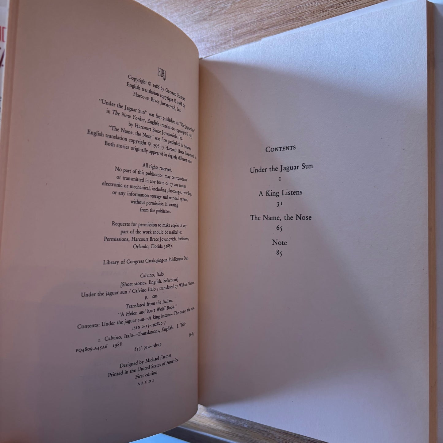 Italo Calvino - Under the Jaguar Sun - First Edition