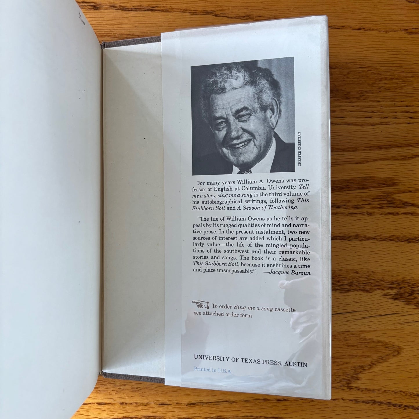 William A. Owens - Tell me a story, sing me a song...: A Texas Chronicle - Signed First Edition