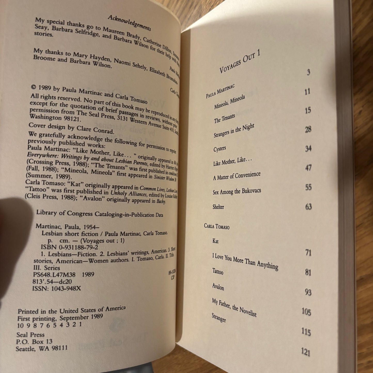 Paula Martinac, Carla Tomaso - Voyages Out 1: Lesbian Short Fiction - First Edition
