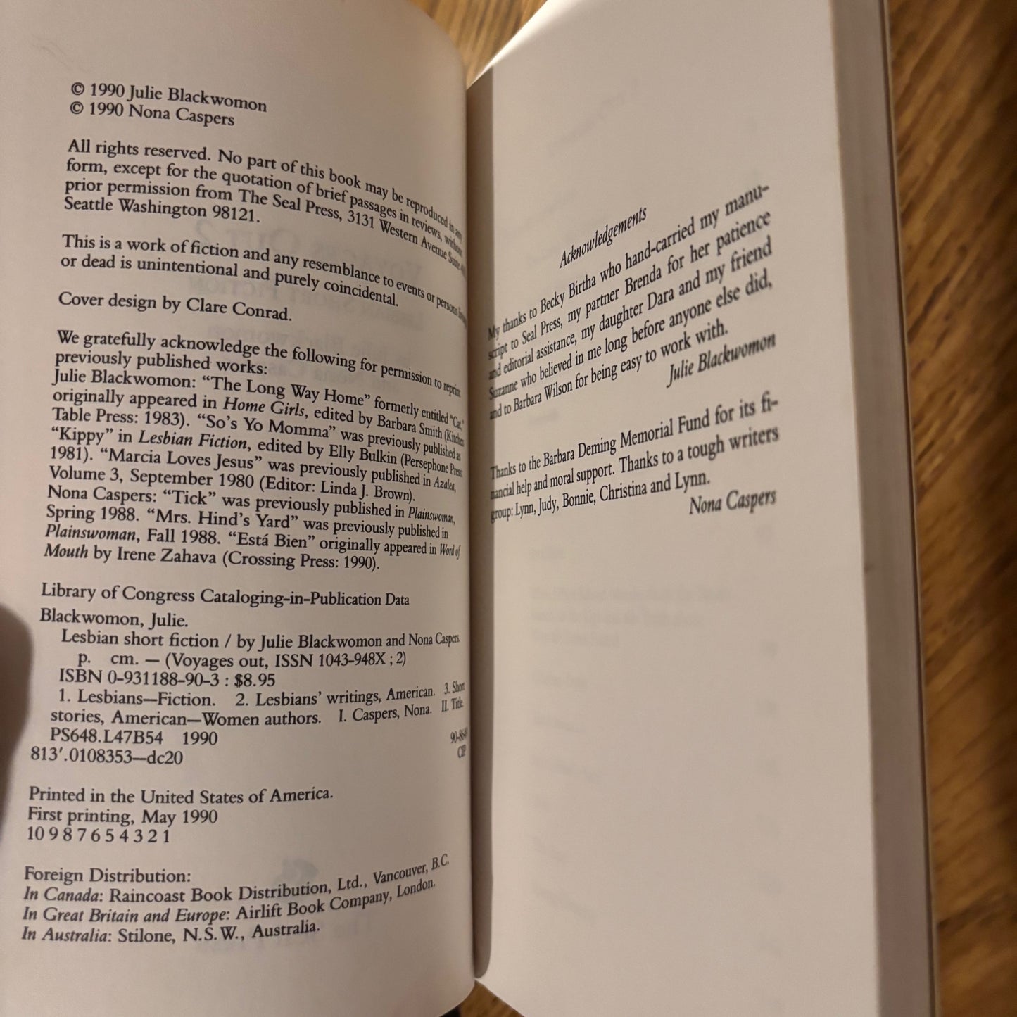 Julie Blackwomon, Nona Caspers - Voyages Out 2: Lesbian Short Fiction - First Edition