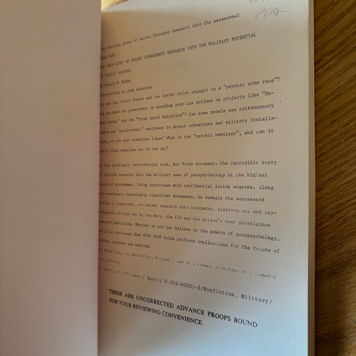 Ronald M. McRae - Mind Wars - Advance Uncorrected Proof
