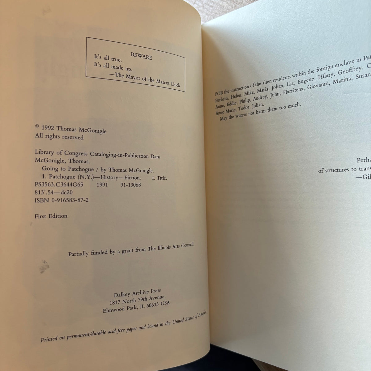 Thomas McGonigle - Going to Patchogue - Signed First Edition
