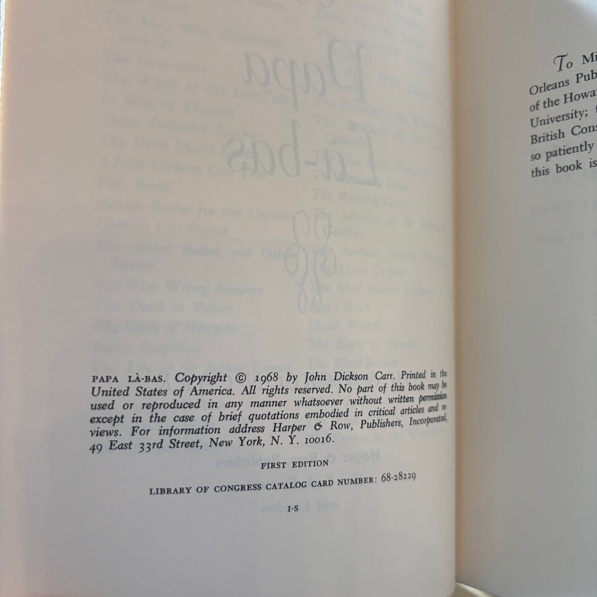 John Dickson Carr - Papa La-Bas - First Edition