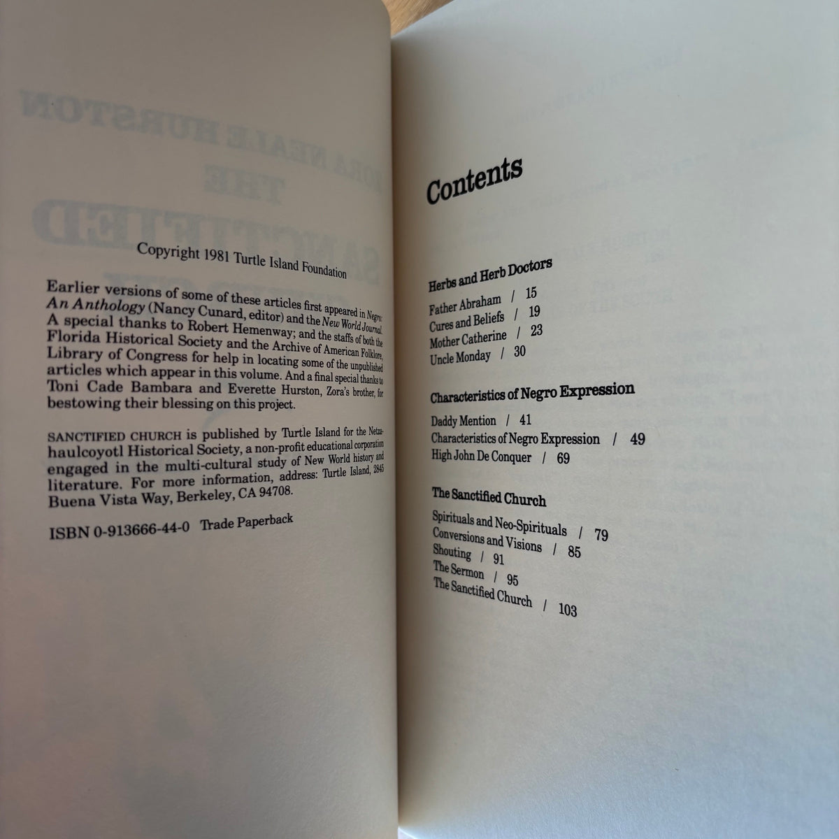 Zora Neale Hurston - The Sanctified Church: The Folklore Writings - First Edition