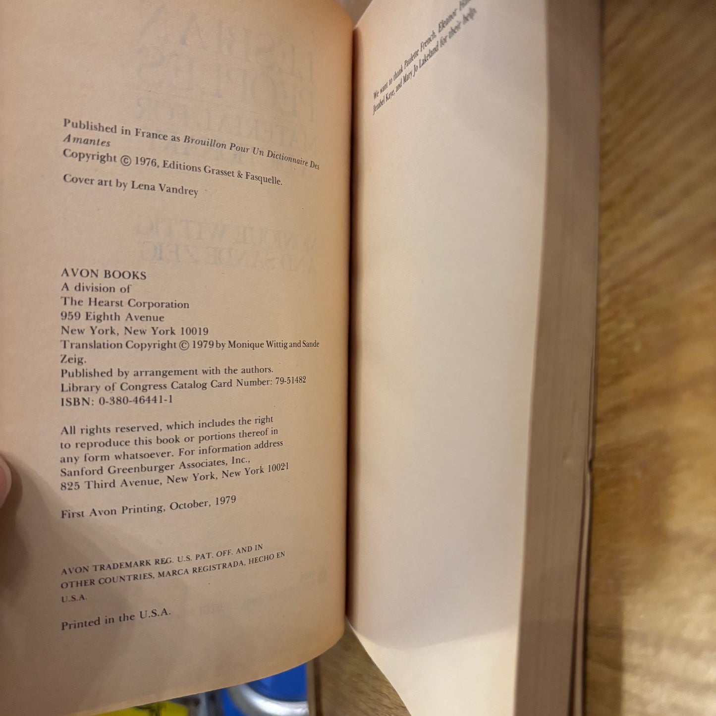 Monique Wittig, Sande Zeig - Lesbian Peoples: Material for a Dictionary - First Edition