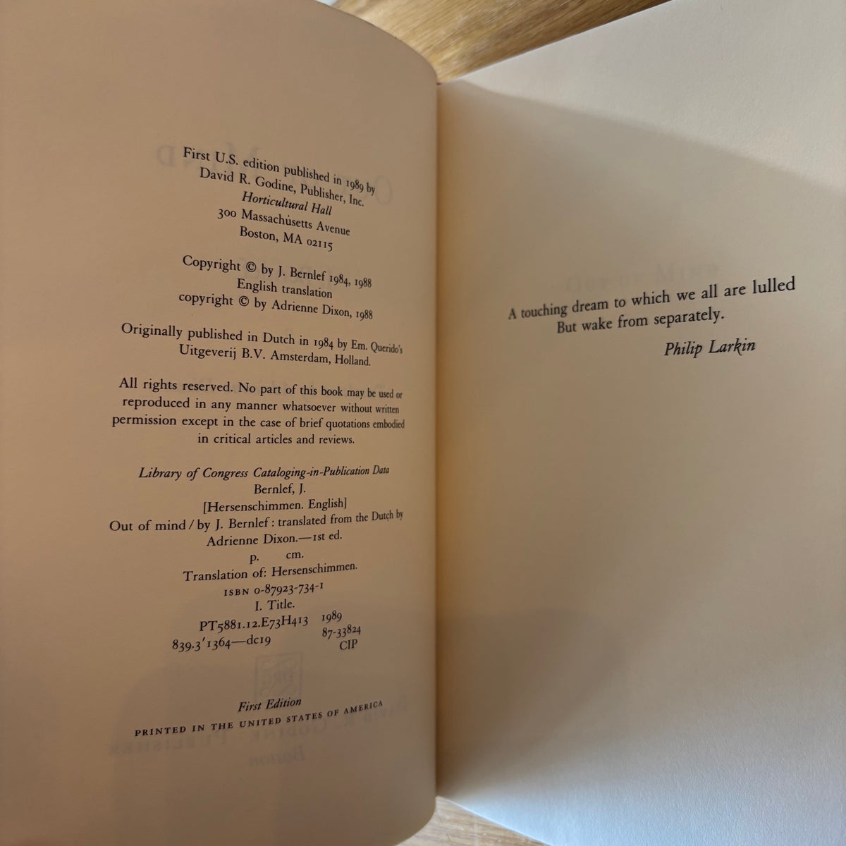 J. Bernlef - Out of Mind - First Edition