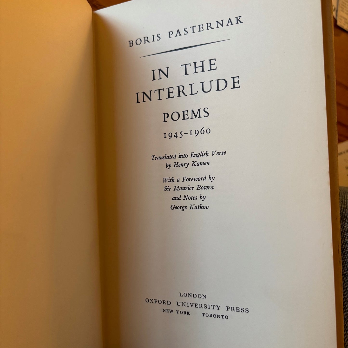 Boris Pasternak - In the Interlude: Poems 1945-1960 - First Edition Hardcover