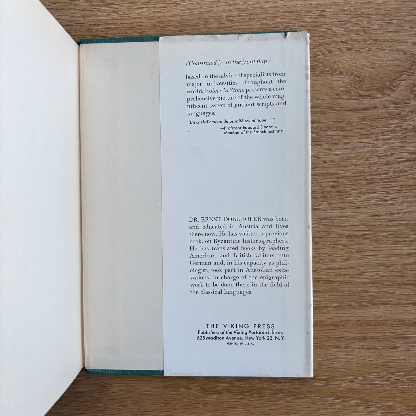 Ernst Doblhofer - Voices in Stone: The Decipherment of Ancient Scripts and Writings - First Edition