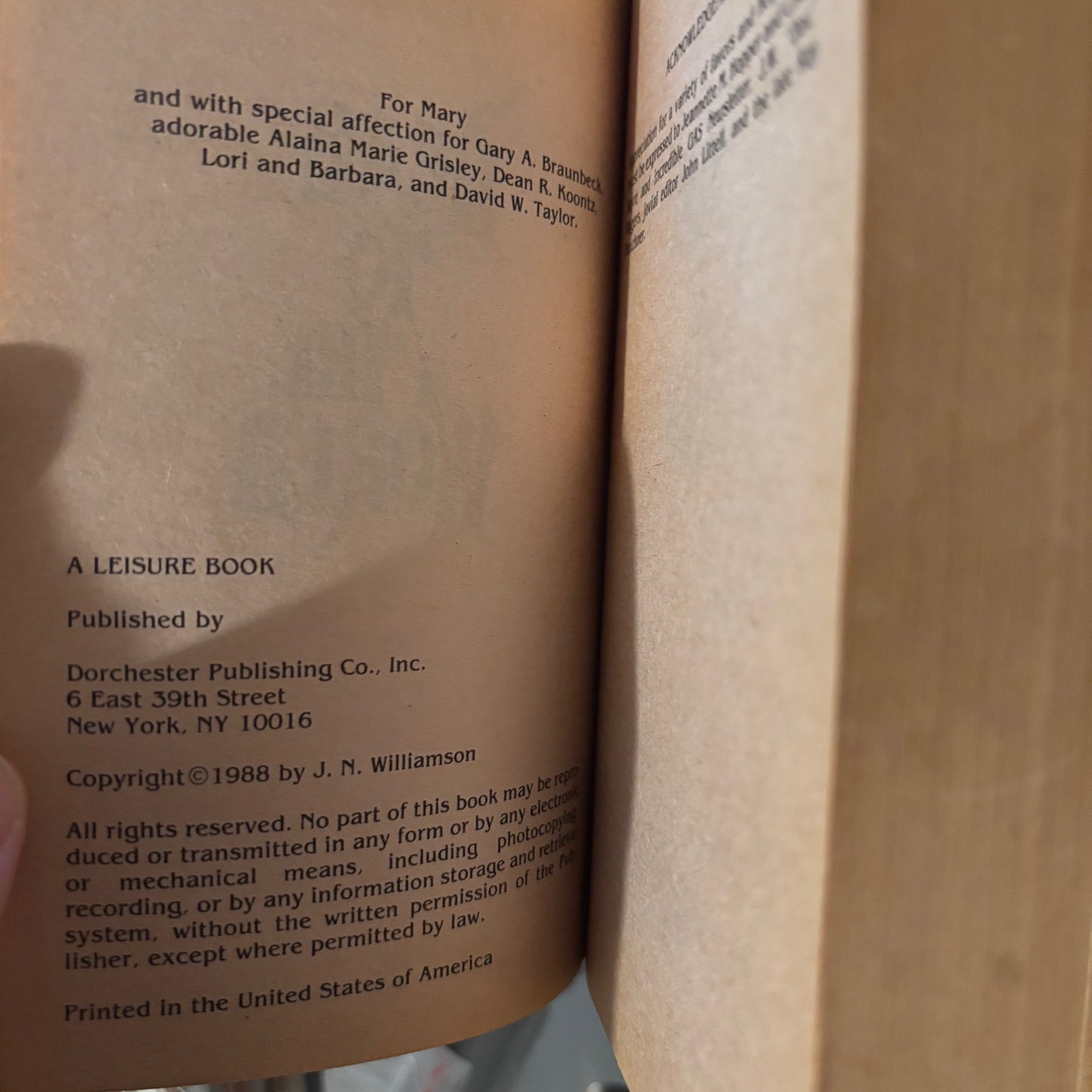 J.N. Williamson - Dead to the World - First Edition