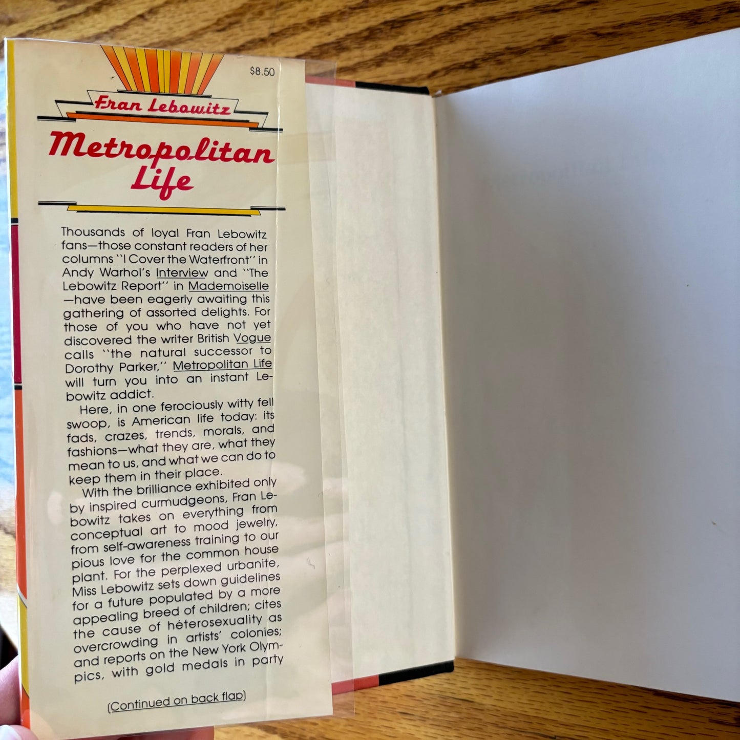 Fran Lebowitz - Metropolitan Life - First Edition Later Printing