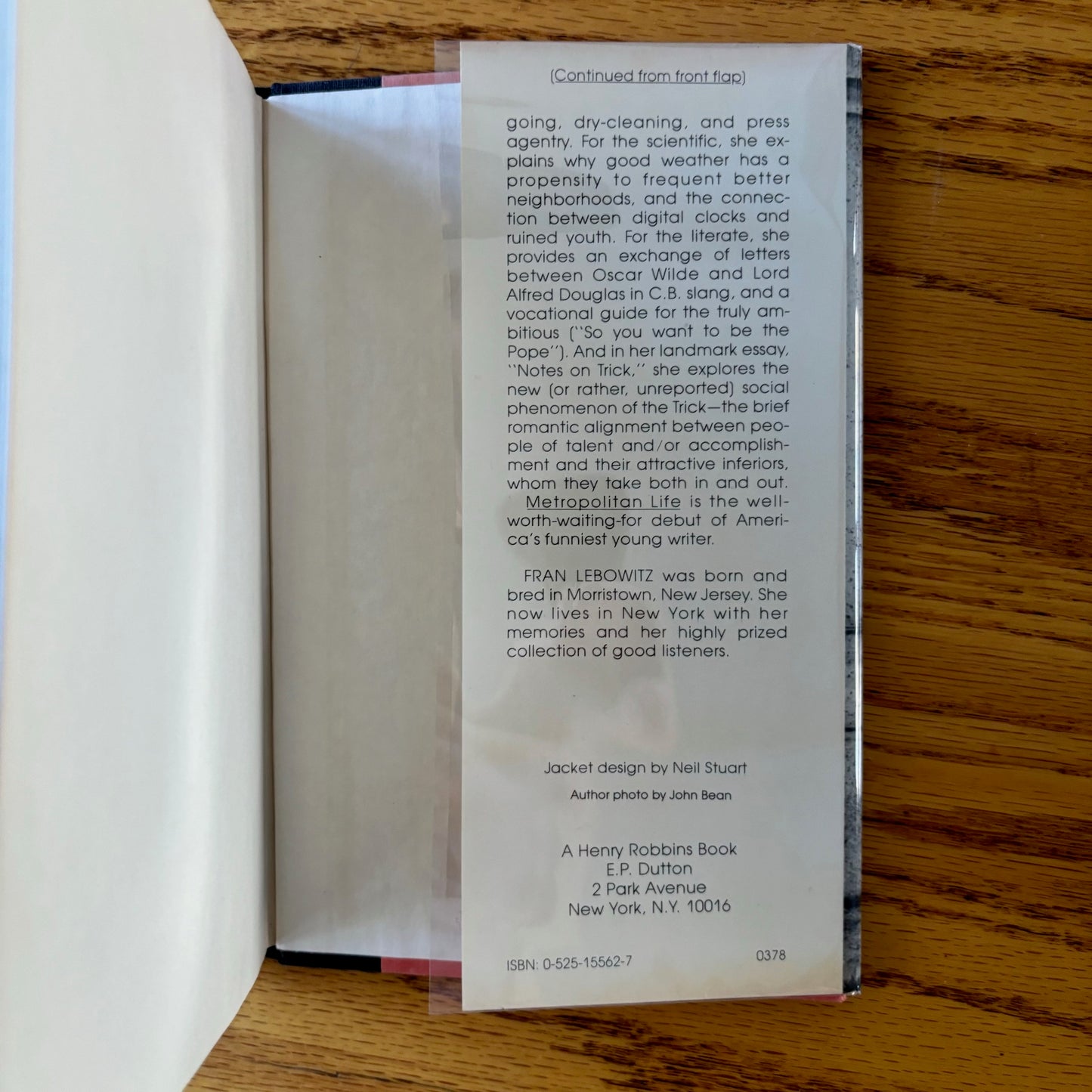 Fran Lebowitz - Metropolitan Life - First Edition Later Printing